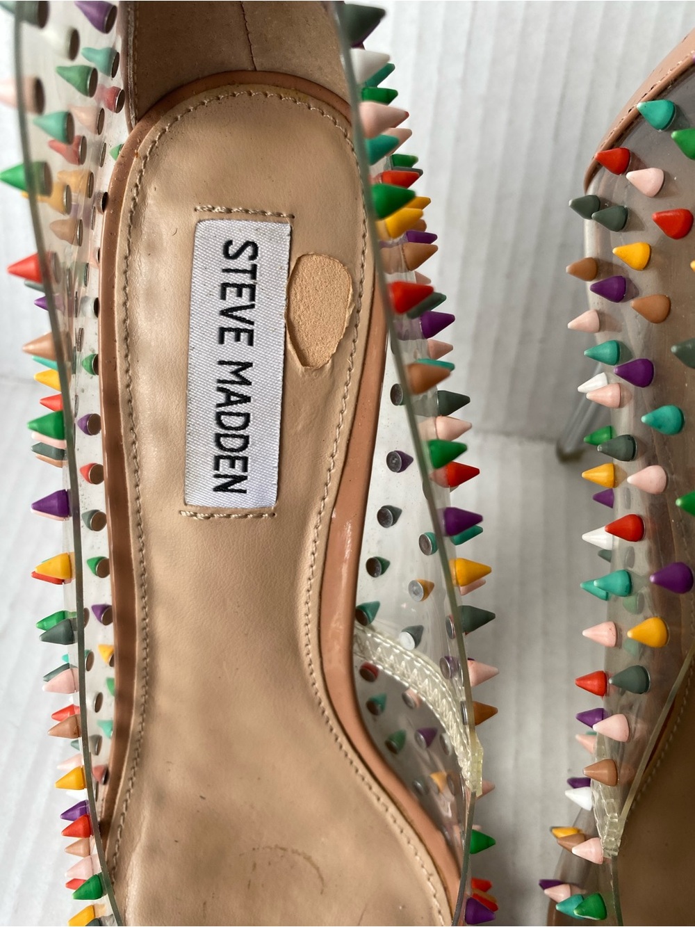 Steve Madden Vala-S Clear Rainbow Spiked Stiletto Heels Nude Pumps Size 8M - Picture 10 of 15